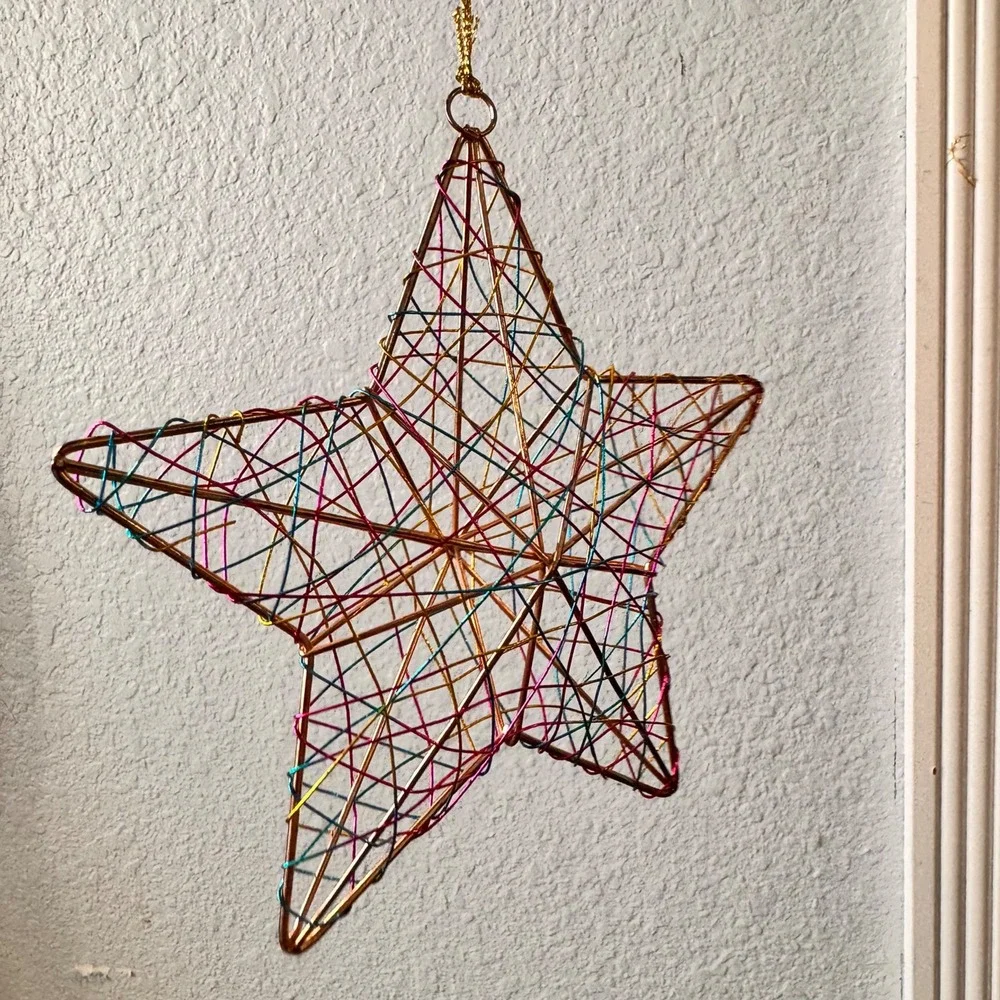 Vintage 3D Handcrafted Wire‎ Star Ornament Festive Multicolored Holiday Decor